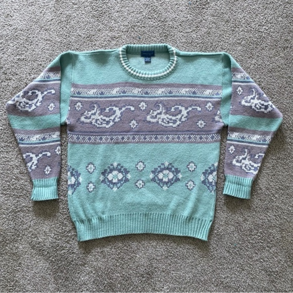 Vintage Towncraft Grandma Sweater Women’s Large Pastel 90s Cozycore Warm Comfort